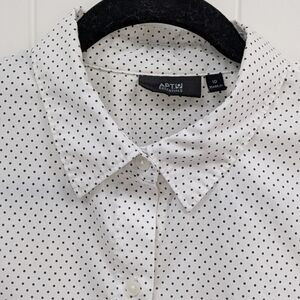Apt. 9 Women's White Shirt with Black Micro Polka Dots